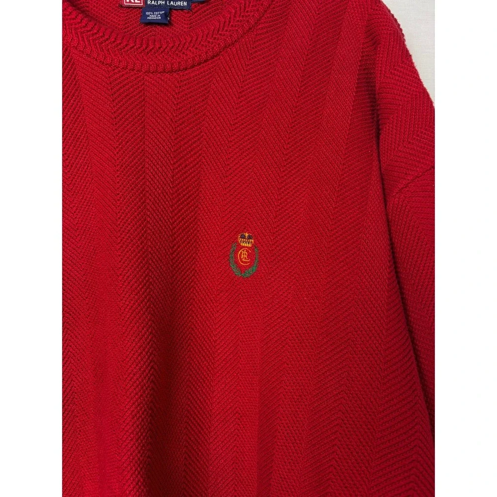 Chaps Ralph‎ Lauren Mens Red Herringbone Knit Cotton Crewneck Sweater Large